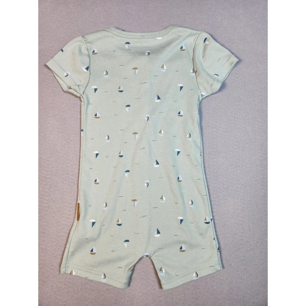 Lila & Jack Sage Green Sailboat Print Romper 18-24M Nautical Button Front